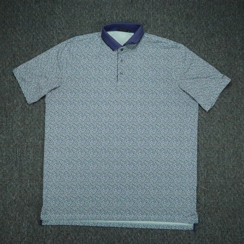 Greyson Shirt Mens XL Blue White Shangri-La Print Polo Short Sleeve Golf